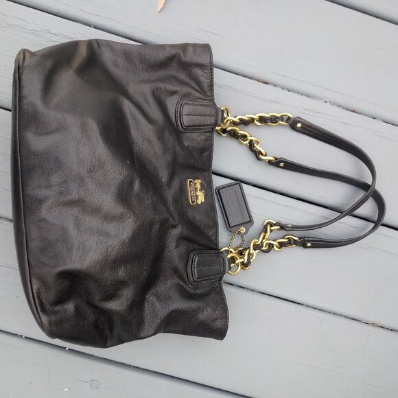 Coach Madison 20466 Soft Black Leather Handbag Tote CAROUSEL LOGO Bag 🛍️ - Picture 7 of 8